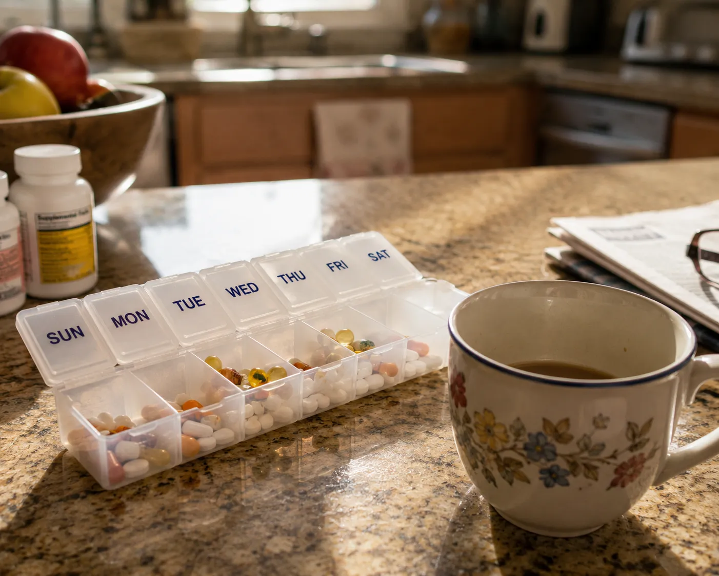 Pill organizer showing signs a parent needs assisted living